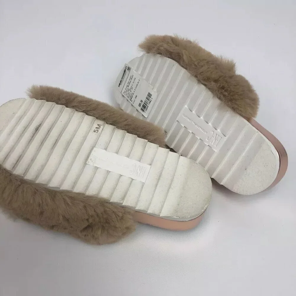 INC International Concepts Womens Alani Footbed Sandals Tan Faux Fur 5M